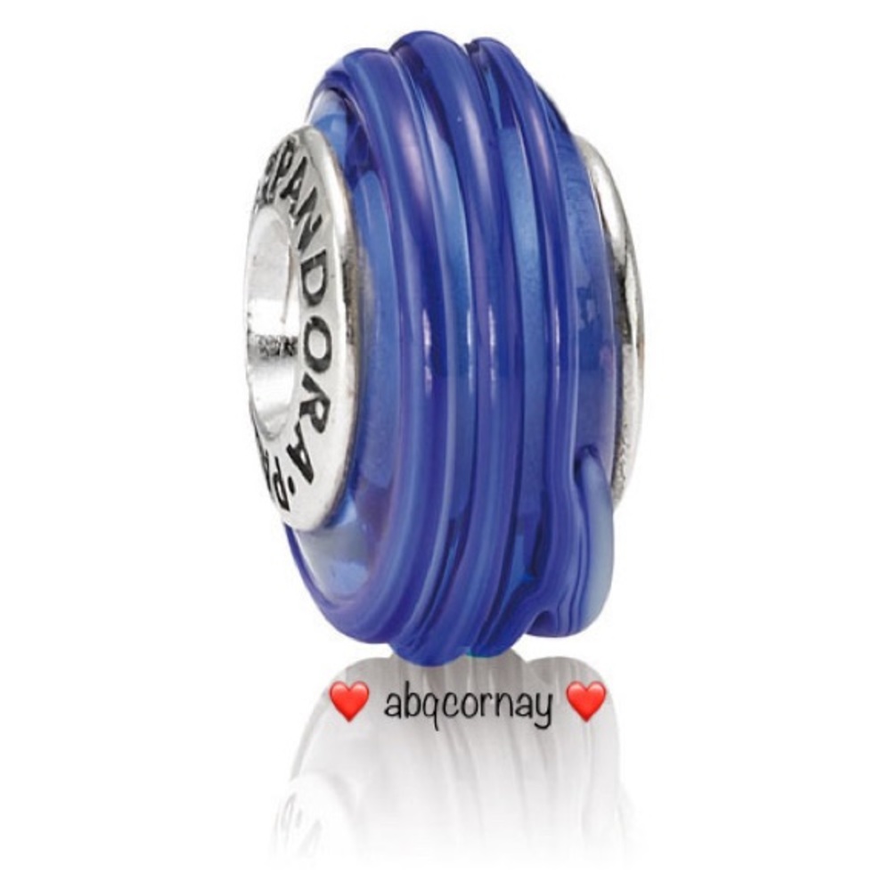 EUC Pandora 790612 Sterling Silver Blue Murano Glass Ribbon Bead